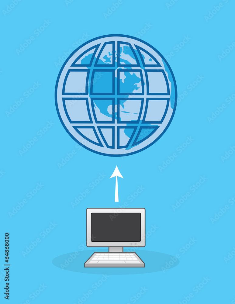 Computer connected to internet with earth symbol Computer connected to internet with earth symbol