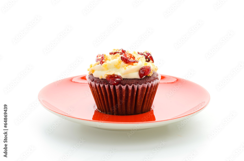 Red cupcake velvet isolated white background Red cupcake velvet isolated white background