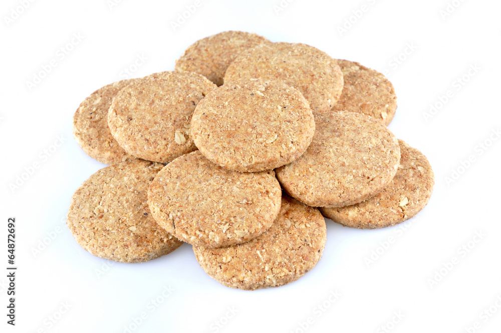 Stack of whole grain cookies isolated on white background Stack of whole grain cookies isolated on white background