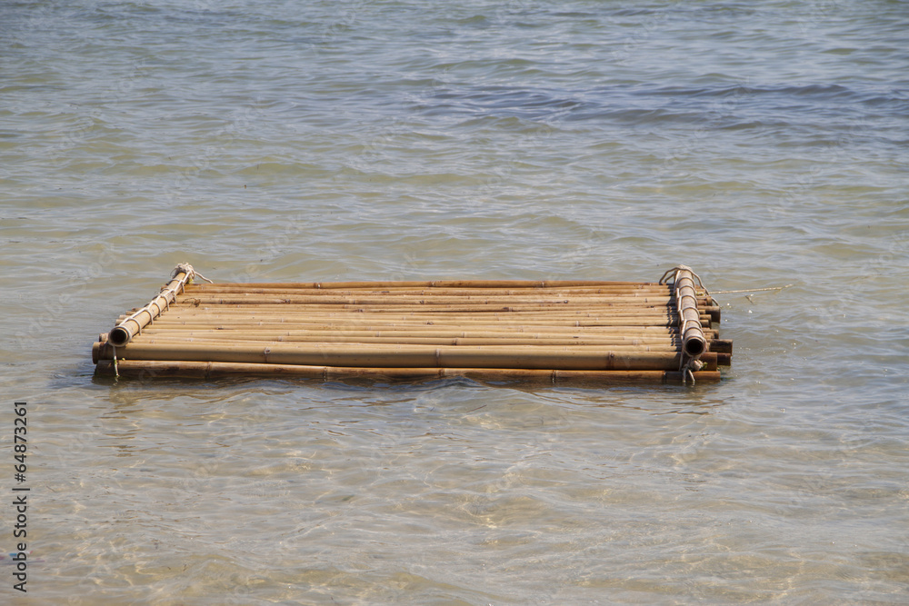 Fototapeta premium Bamboo raft floating in the sea, Phuket, Thailand