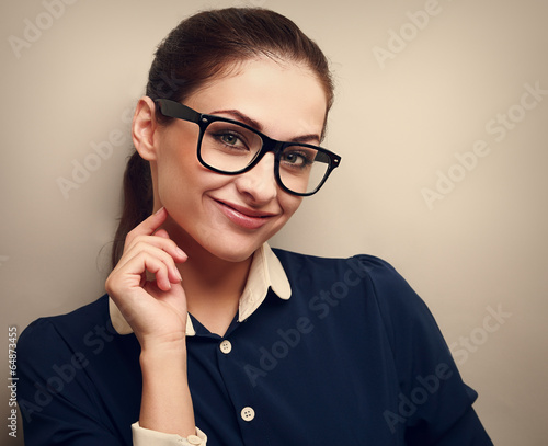 Business smiling woman in glasses. Instagram effect portrait