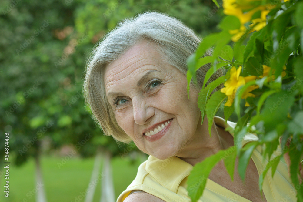 Older woman with flowers Older woman with flowers