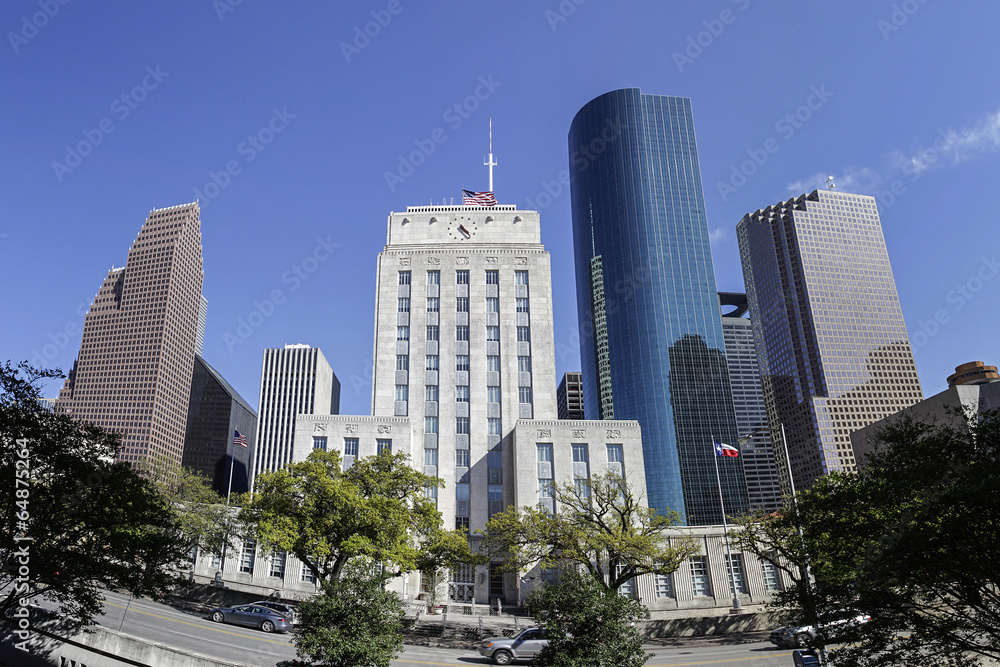 A View of Houston City Hall and Downtown, Texas