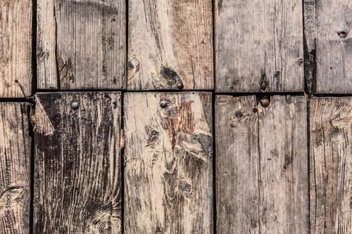 Old Rotten Cracked Floorboards With Round Head Machine Screws Em