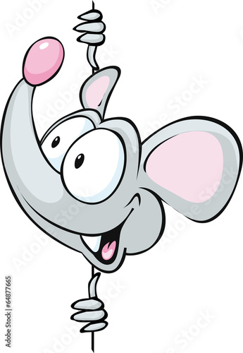 mouse peeking out from vertical white desk