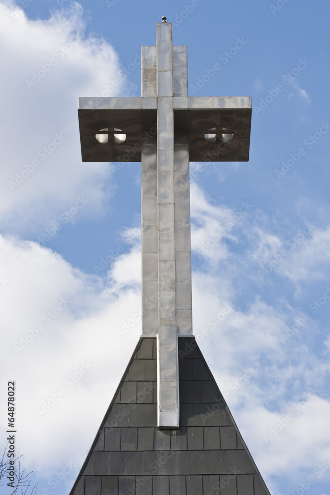 Memorial cross up the hill