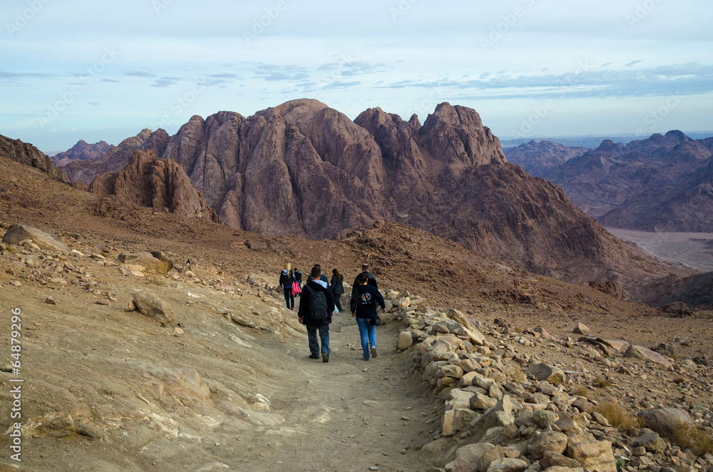 Tourists descend from Mount Moses, Egypt Tourists descend from Mount Moses, Egypt