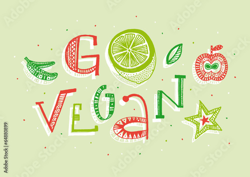 Go vegan hand lettering illustration