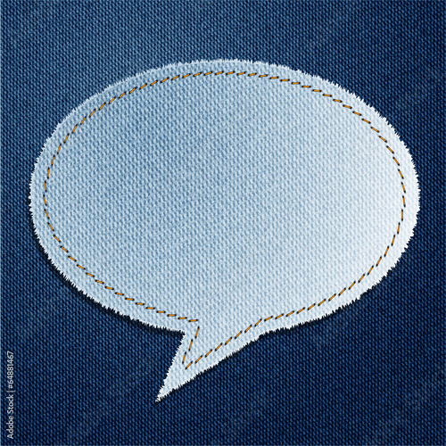 denim cut, stitched speech bubble