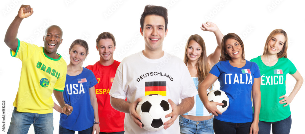 Fussball Fan aus Deutschland mit Ball und anderen Fans Fussball Fan aus Deutschland mit Ball und anderen Fans