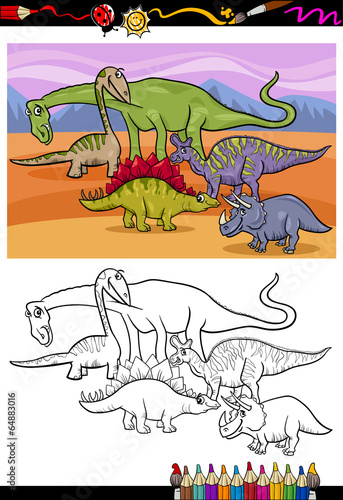 dinosaurs group cartoon coloring book