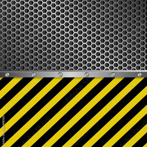 background with grate texture and yellow and black stripes