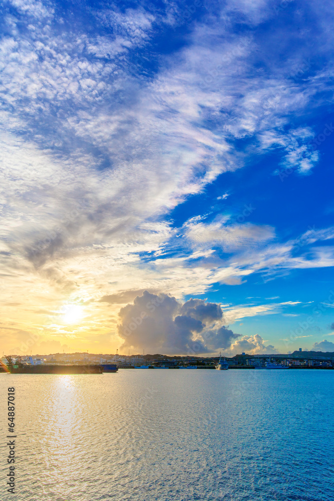 Clouds of sunrise, harbor of Okinawa