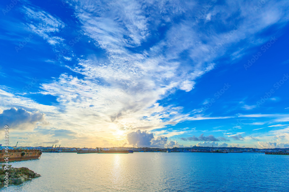 Morning sky of Okinawa harbor