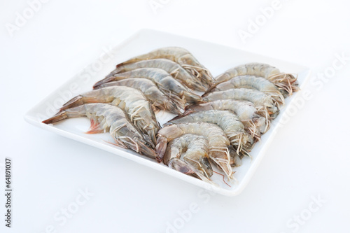 shrimp on plate isolated on white background