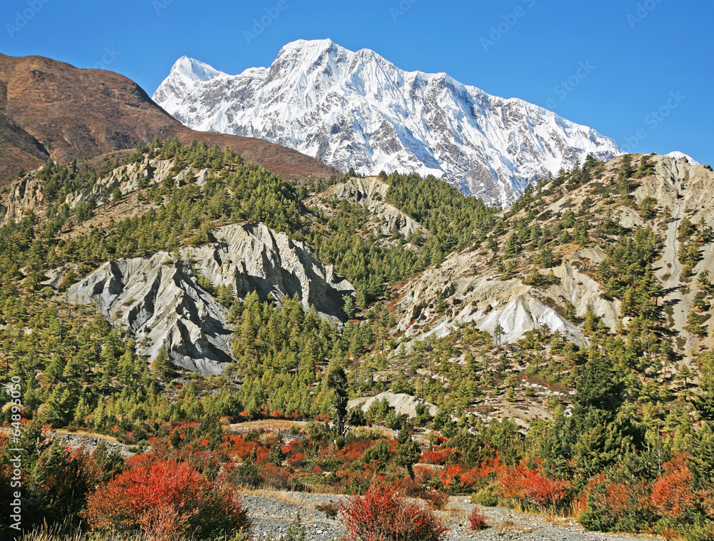 Annapurna II peak (7937 m) in autumn. Nepal, Himalayas.