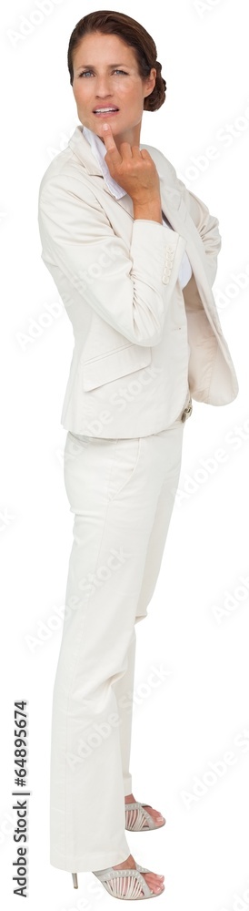 Thinking businesswoman with hand on chin Thinking businesswoman with hand on chin