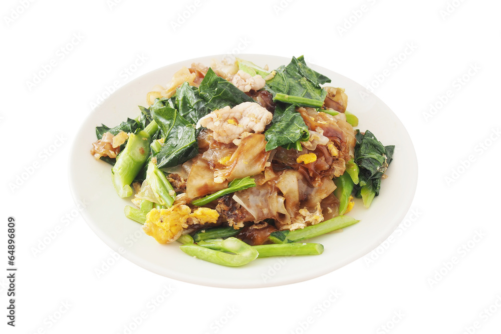 fried thin noodles with thick soy sauce and chinese kale fried thin noodles with thick soy sauce and chinese kale