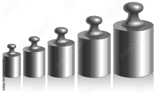 Vector calibration iron weights on a white background
