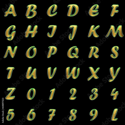golden alphabet on black background