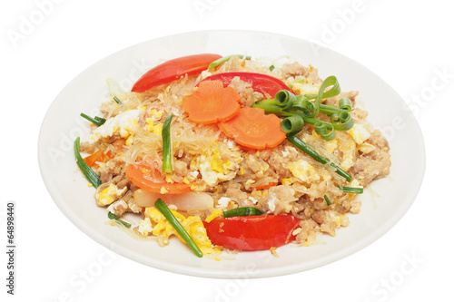 stir fried vermicelli with beaten egg on plate