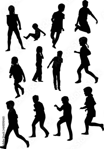 twelve child silhouettes collection isolated on white