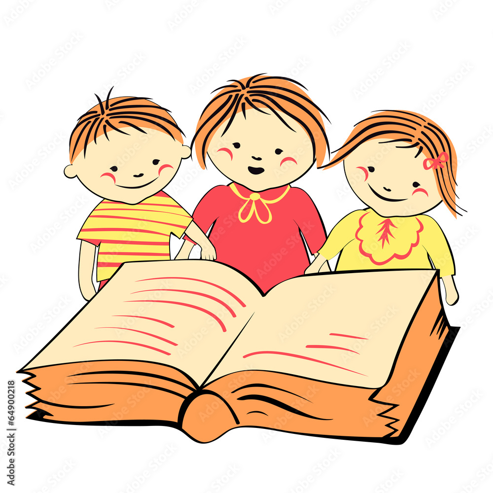 vector children reading a book vector children reading a book