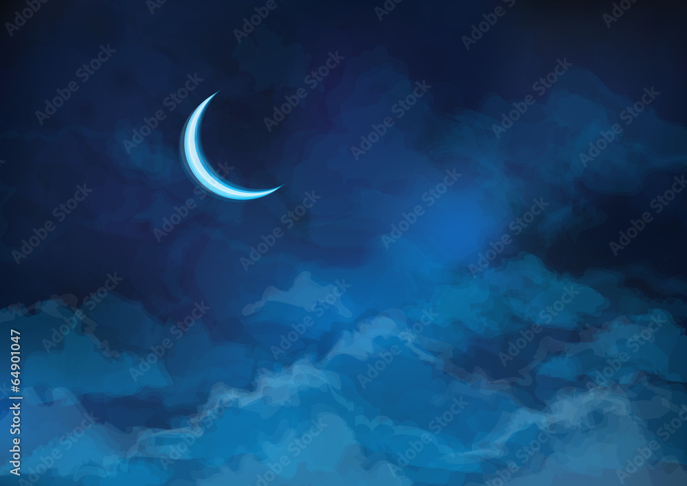 Fototapeta premium Vector night sky background with moon.