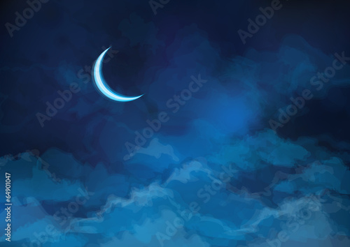 Vector night sky background with moon.