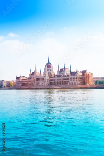 Parliament on Danube river at summer time