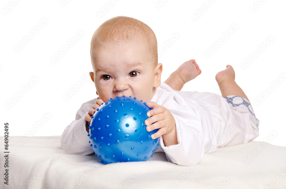 Cute little baby with blue ball Cute little baby with blue ball