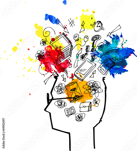 Man head full of confused thoughts