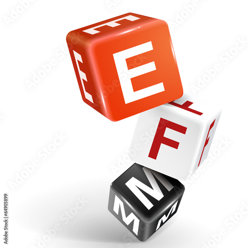 3d dice illustration with word EFM
