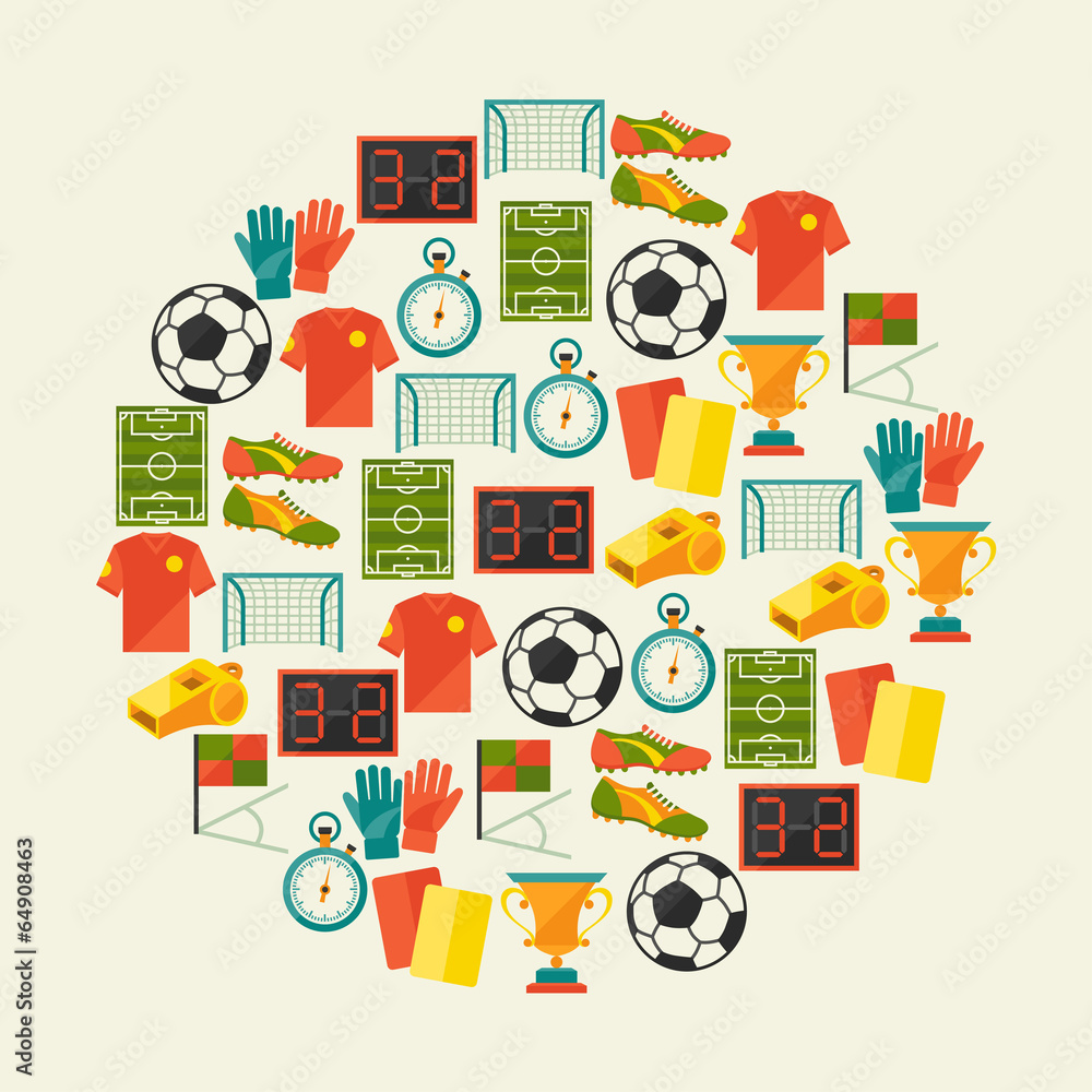 Fototapeta premium Sports background with soccer (football) flat icons.