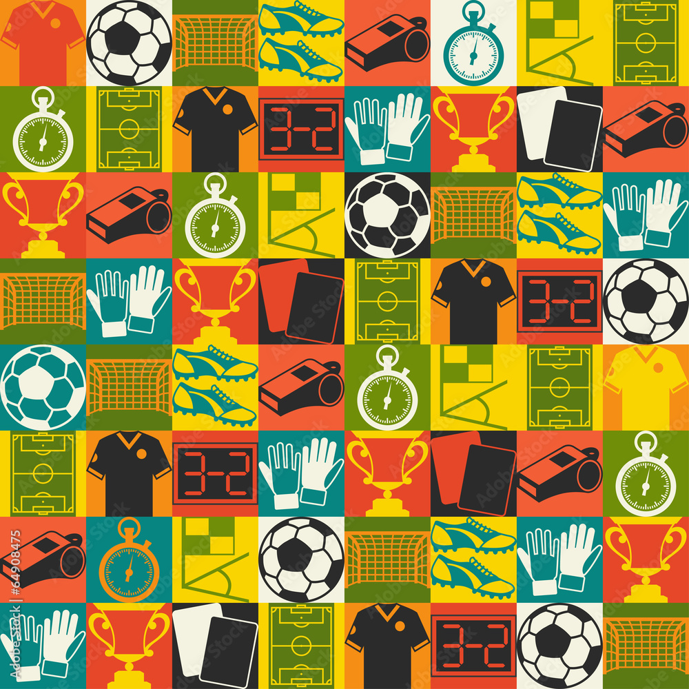 Fototapeta premium Sports seamless pattern with soccer (football) icons.