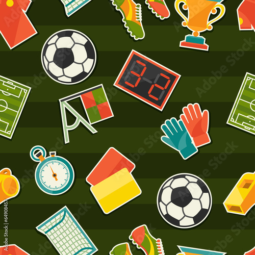 Sports seamless pattern with soccer (football) stickers.