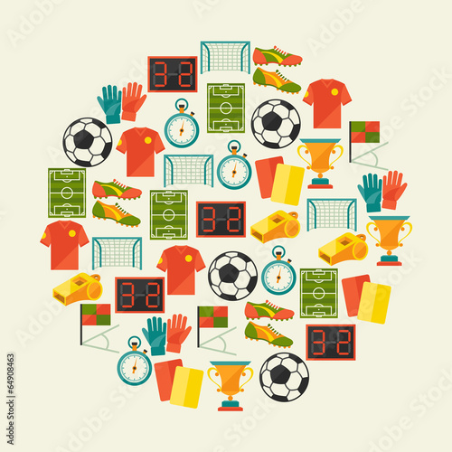 Sports background with soccer (football) flat icons.