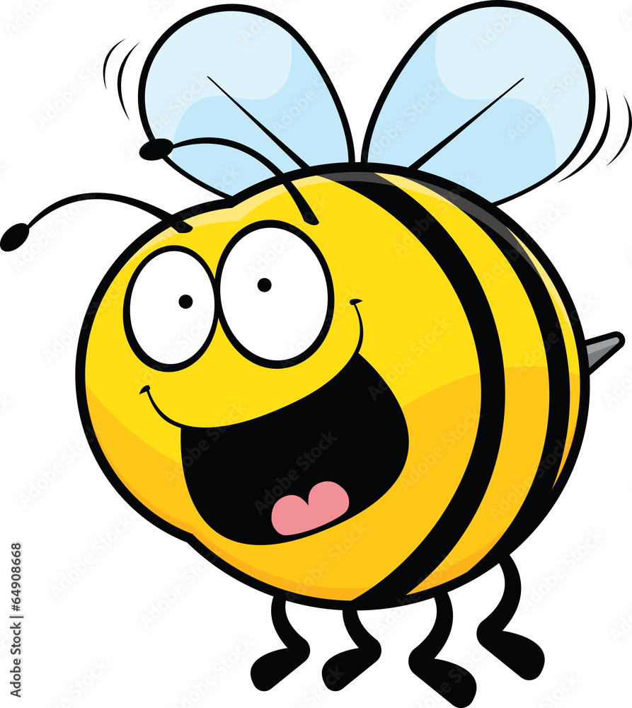 Happy Cartoon Bee - obrazy, fototapety, plakaty 