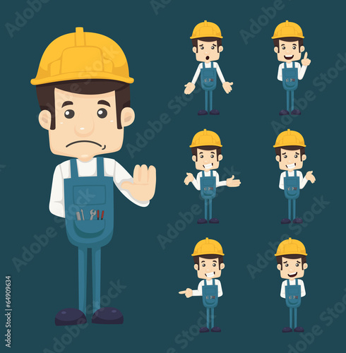 Set of engineer characters poses