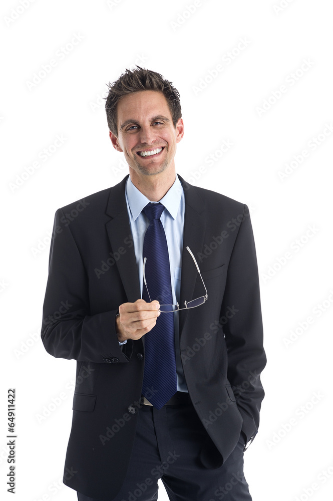 Erfolgreicher Geschäftsmann mit Brille in der Hand Erfolgreicher Geschäftsmann mit Brille in der Hand