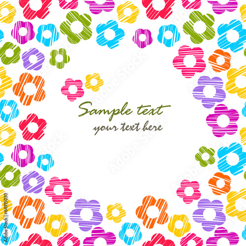 Colorful rainbow sketchy flowers seamless frame pattern