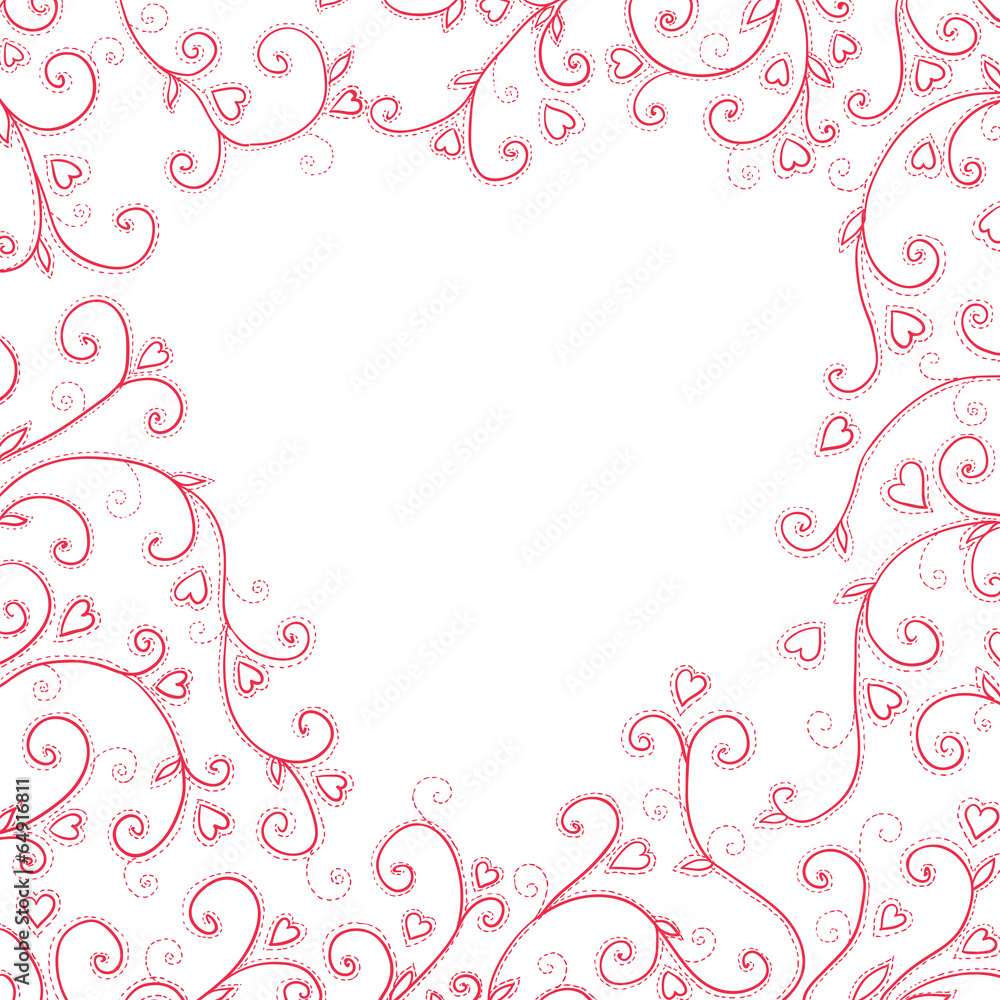 Vintage red background with hearts.