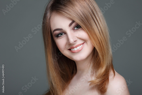 Fotografija Beautiful girl, isolated on a light-grey, emotions, cosmetics