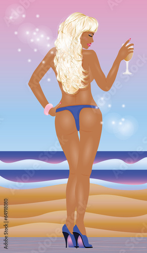 Sexual woman in bikini with wineglass