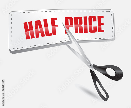 Half price sticker with scissors vector illustration