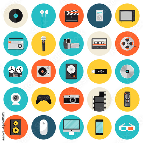 Multimedia and technology flat icons