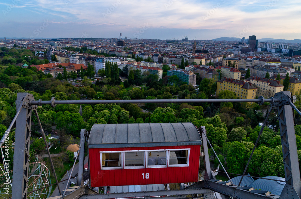 Fototapeta premium Vienna cityscape at sunset, a view from a giant wheel at Prater