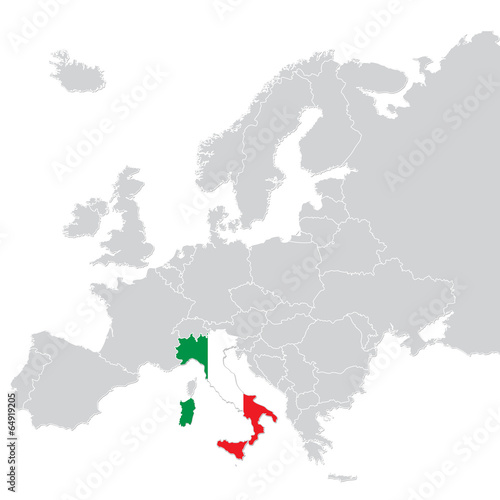 Italy on map of Europe