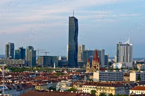 Vienna skyline at sunset, contrast between modern and old