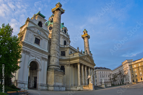 Karlskirche or saint Charles church at sunrise in Vienna